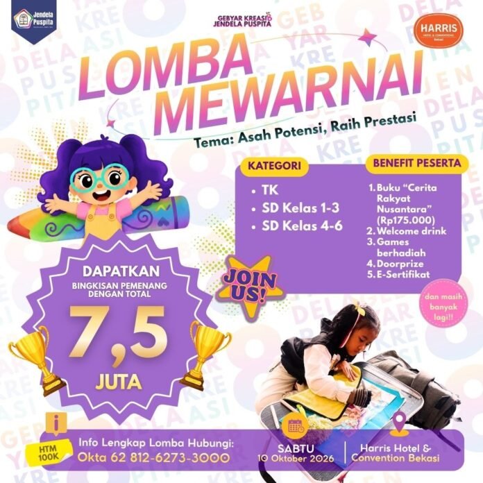 Asah Kreativitas Anak, Gebyar Kreasi Jendela Puspita Hadirkan Lomba Mewarnai di Harris Hotel Bekasi Asah Kreativitas Anak, Gebyar Kreasi Jendela Puspita Hadirkan Lomba Mewarnai di Harris Hotel Bekasi
